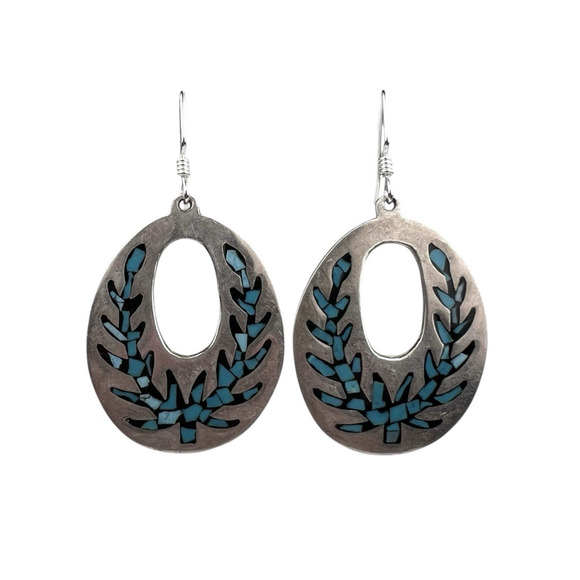 TM-121 Jewelry - TM-121 Taxco Mexico Sterling Silver Pierced Earrings Inlaid Stone